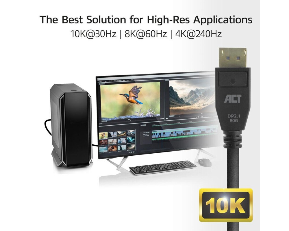 Кабел ACT Кабел Display port 2.1 мъжко - HDMI-A мъжко, 3м, черен, булк опаковка 5