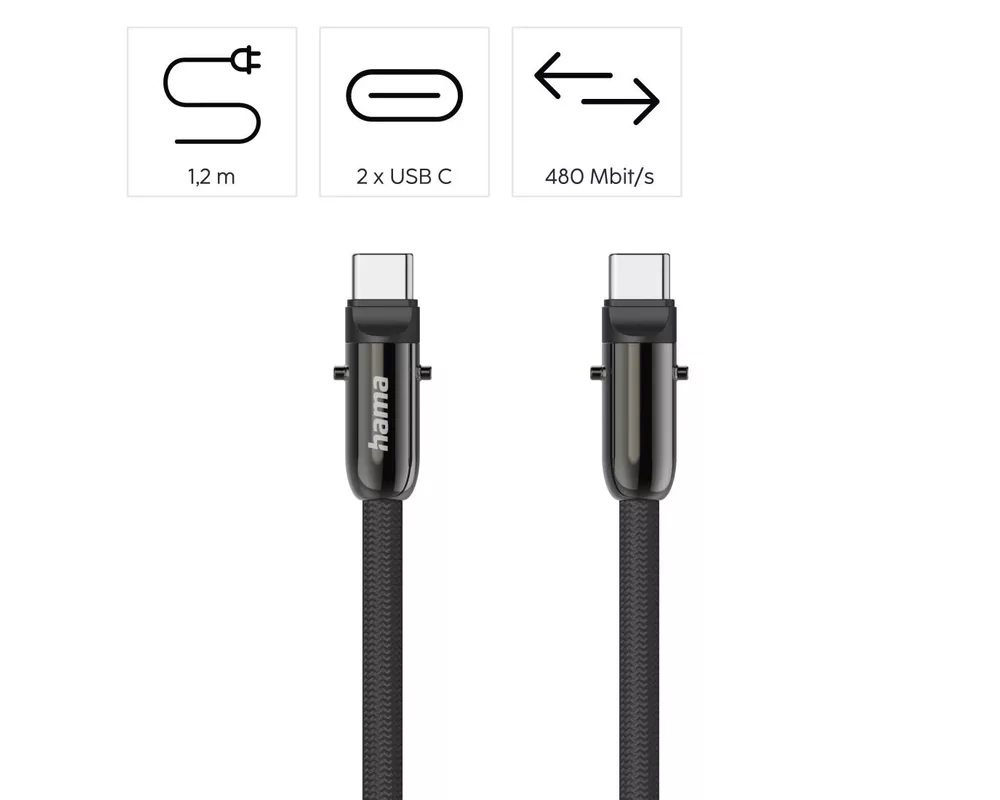 Кабел Hama Кабел за зареждане, USB-C, 2 в 1 с връзка за телефон, 1.2 m, черен 11