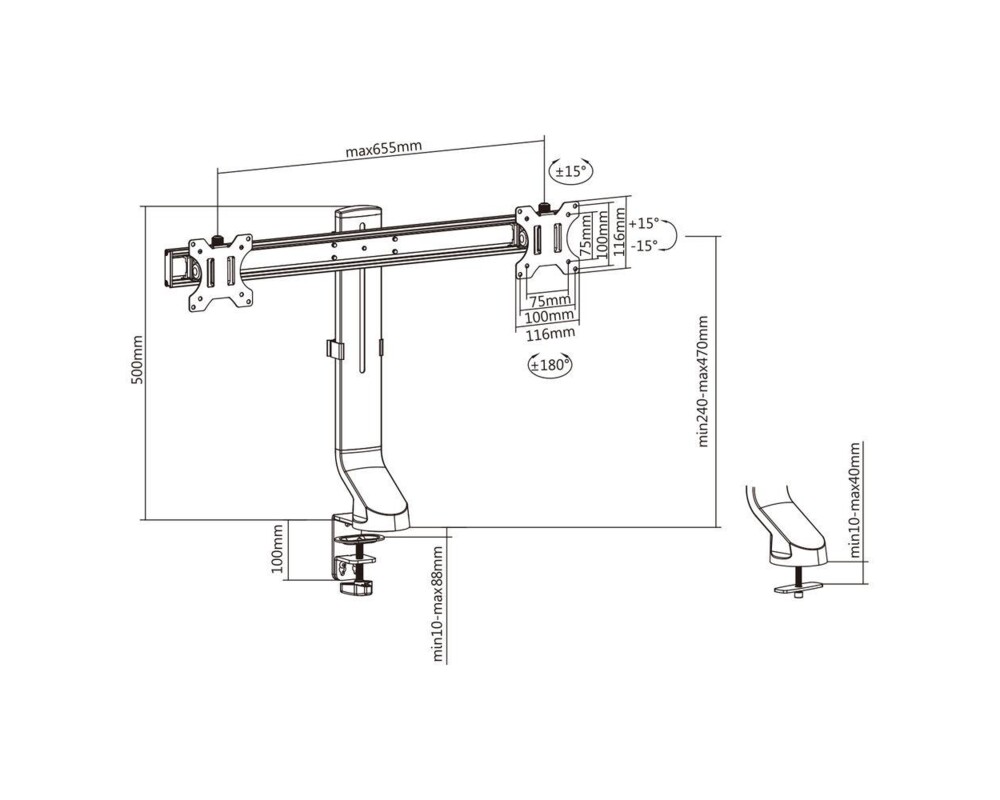 Стойка ACT Стойка за 2 бр мониторa 27" с регулиране на височината 7