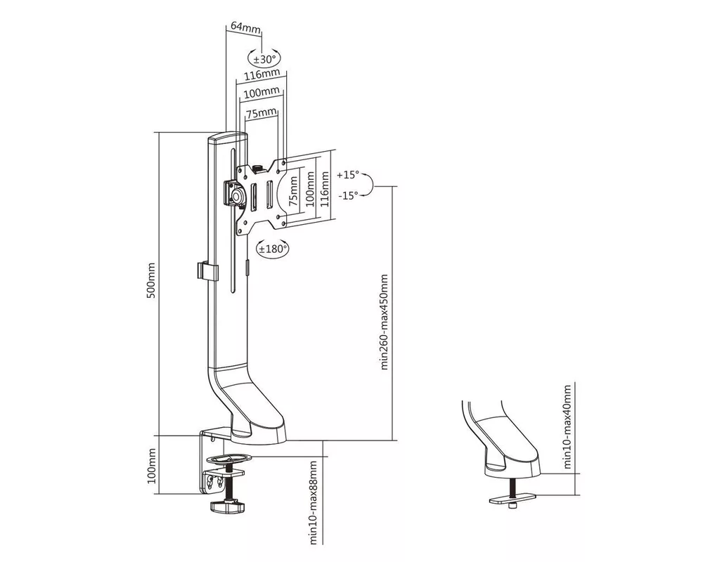 Стойка ACT Стойка за 1 бр монитор до 32" с регулиране на височината 7