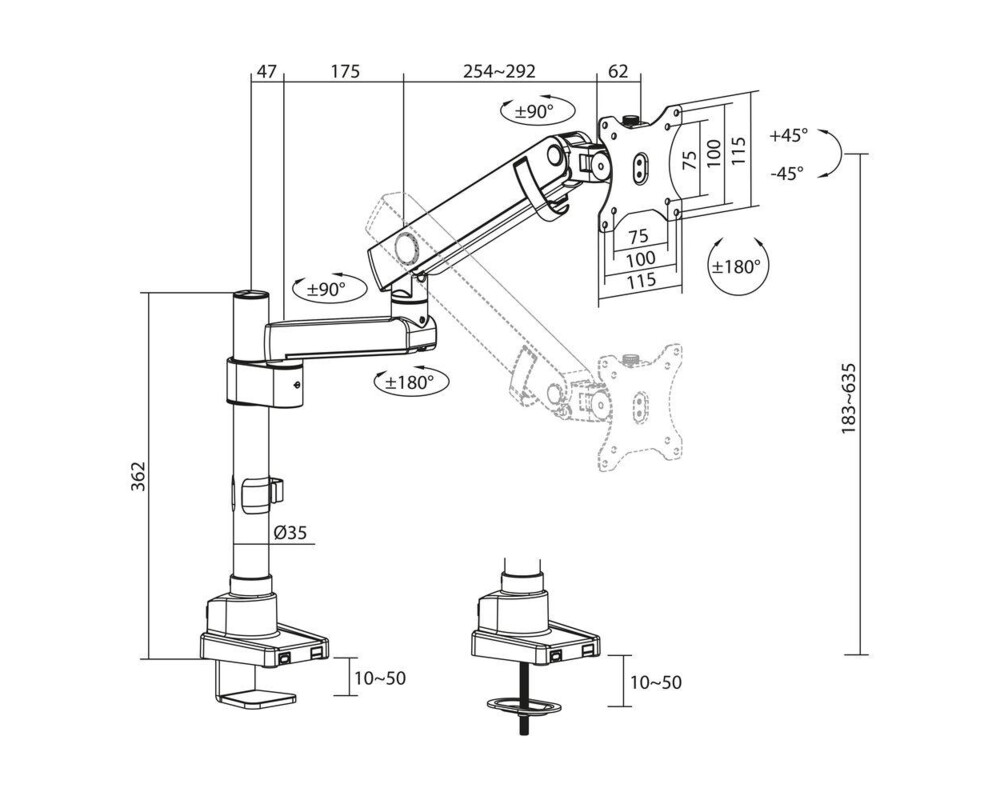 Стойка ACT Стойка за монитор макс. 40" с едно рамо, пружинен механизъм, до 12кг 9