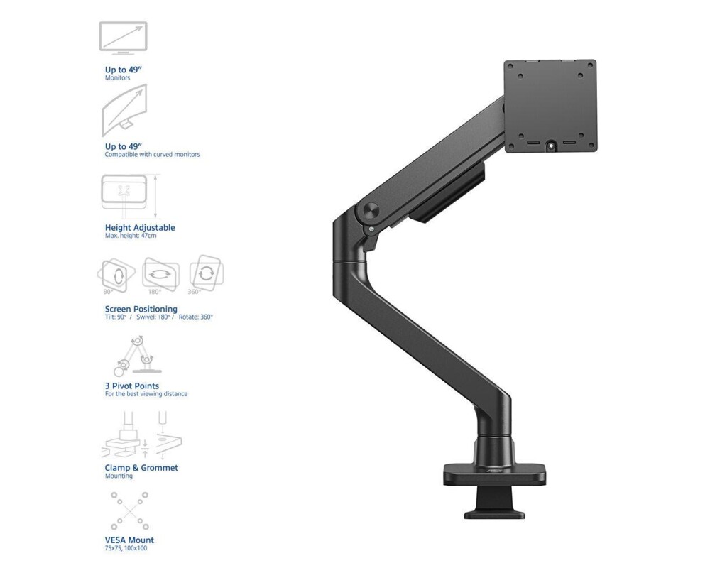 Стойка ACT Стойка за монитор макс. 49" с едно рамо, пружинен механизъм, до 20кг 14