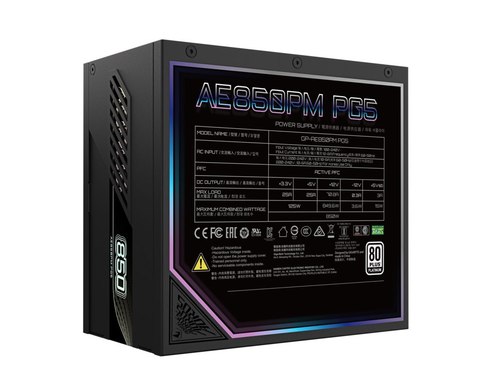 Захранване Gigabyte AORUS ELITE P850W 80+ Platinum, PCIe 5.0 13