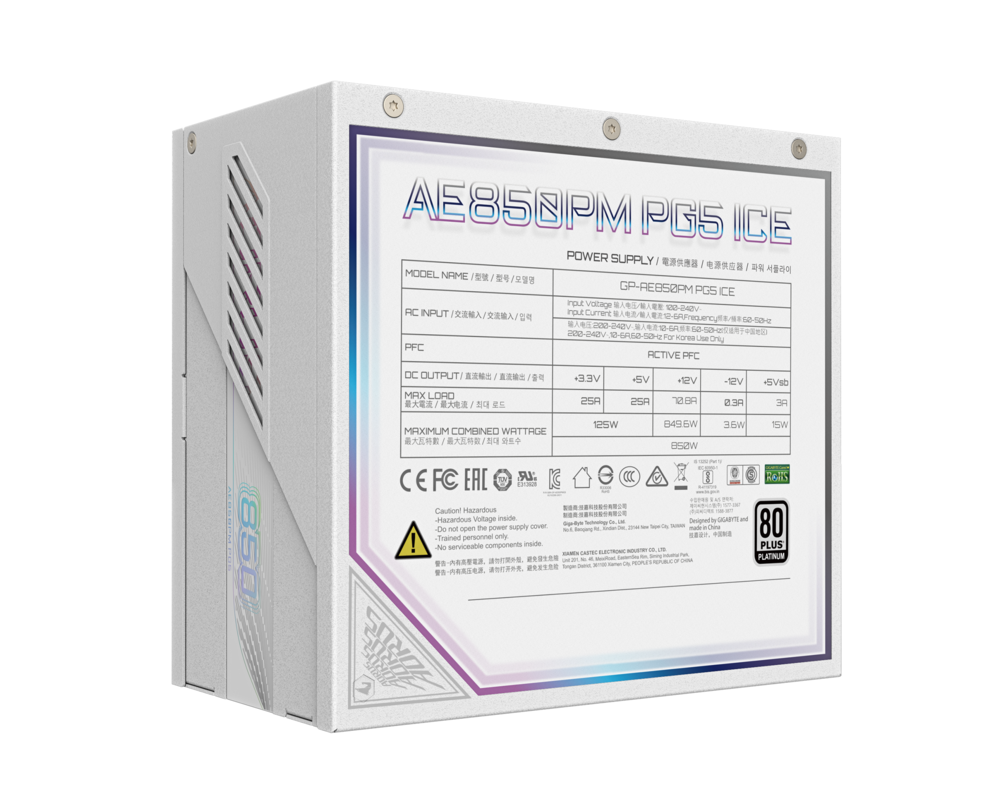 Захранване Gigabyte AORUS ELITE P850W ICE 80+ Platinum, PCIe 5.0 13