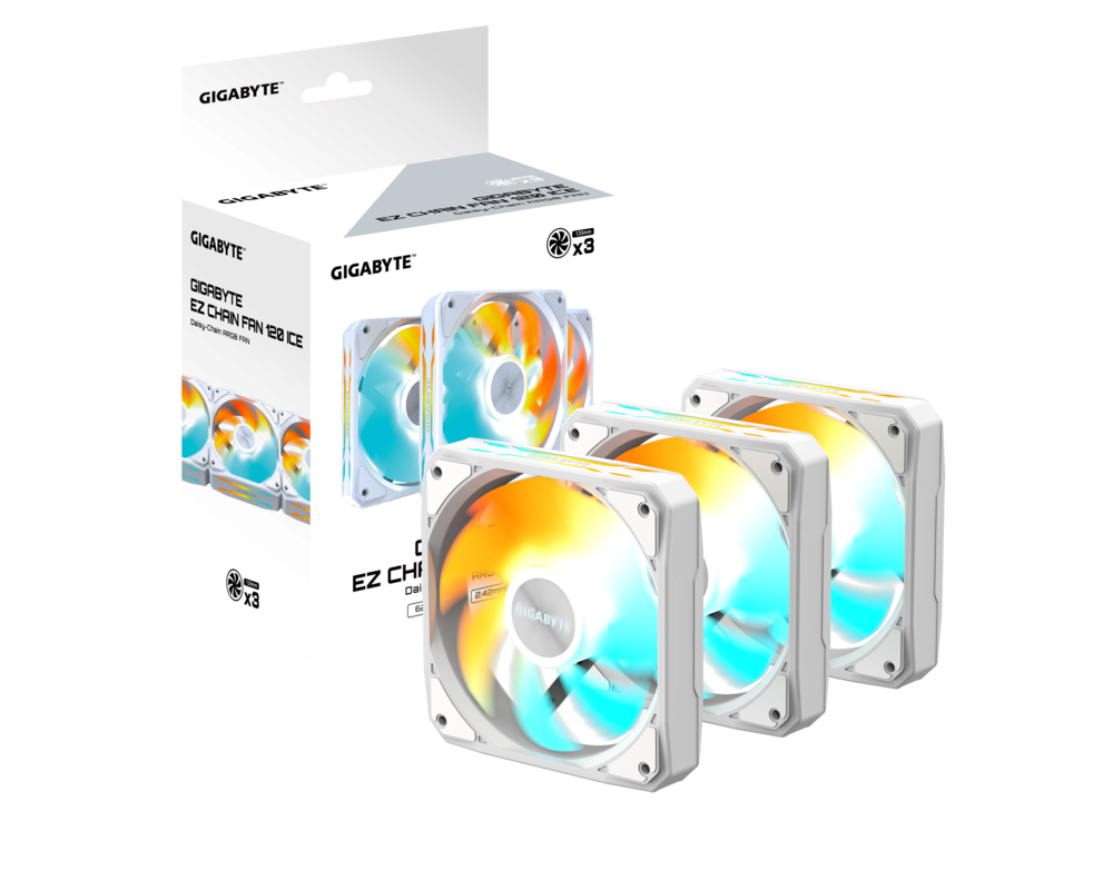 Вентилатор Комплект вентилатори 3-Pack GIGABYTE AORUS EZ CHAIN FAN 120 ICE, 120x120x25mm ARGB 7