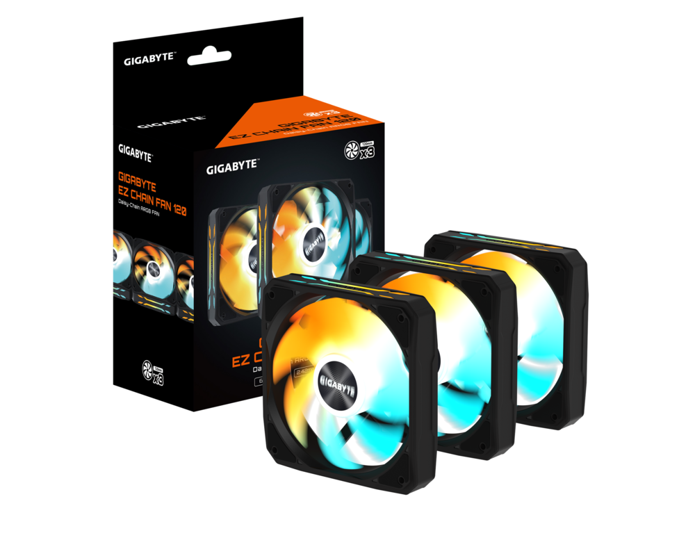 Вентилатор Комплект вентилатори 3-Pack GIGABYTE AORUS EZ CHAIN FAN 120, 120x120x25mm ARGB 7