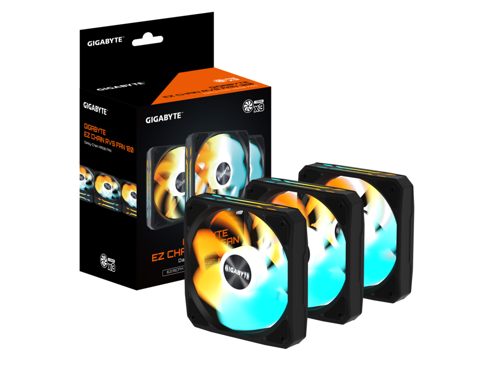 Вентилатор Комплект вентилатори 3-Pack GIGABYTE AORUS EZ CHAIN RVS FAN 120 - 120x120x25mm ARGB 7