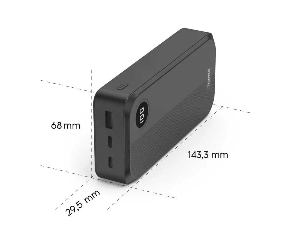 Външна батерия HAMA Външна батерия 20000 mAh, 3 изхода: 2 x USB-C, 1 x USB-A, черна 11
