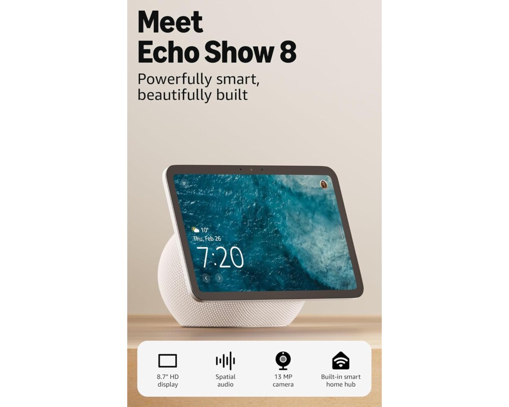 Тонколони Смарт дисплей Amazon Echo Show 8 (Gen 4), 8'', 3D-audio, бял 2