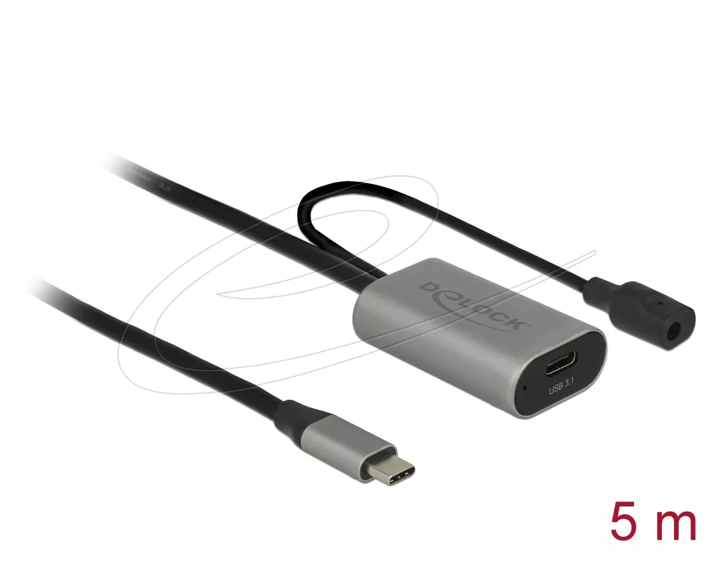 Кабел Delock Кабел активен удължителен USB-C към USB-C женско , 5m, (доп. DC захранващ сокет за опцион. захр.) 3