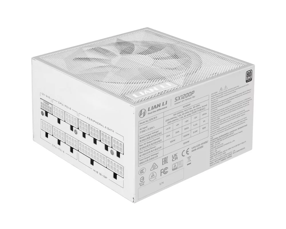 Захранване Lian Li SX1200P White 1200W 80+ Platinum PCIe 5.1, ATX 3.1 3