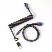  Кабел за клавиатура Keychron Colorful Premium Coiled Angled, USB-C - USB-C, Rainbow Plated Black 889426 ACC-Cab-7 на топ цена - PIC.bg