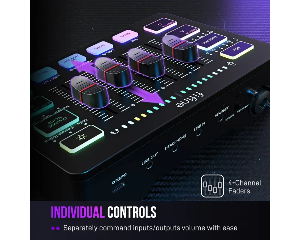 Геймърски аксесоари Аудио Миксер FIFINE SC3 RGB Audio Interface - Black 8