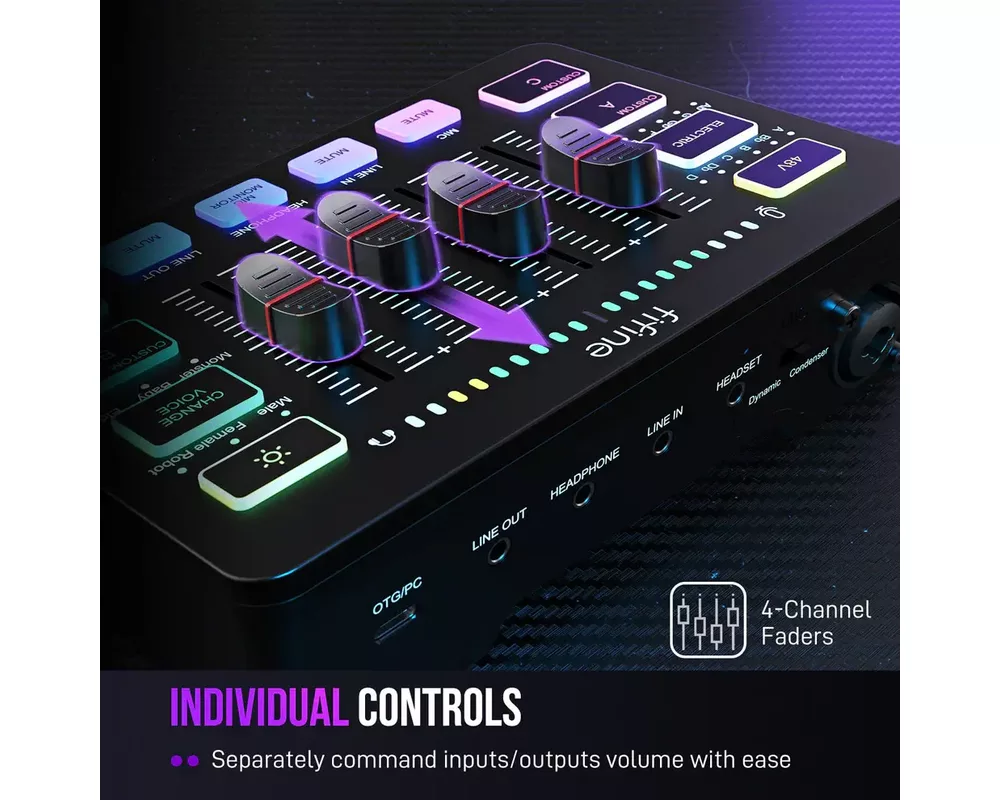 Геймърски аксесоари Аудио Миксер FIFINE SC3 RGB Audio Interface - Black 8