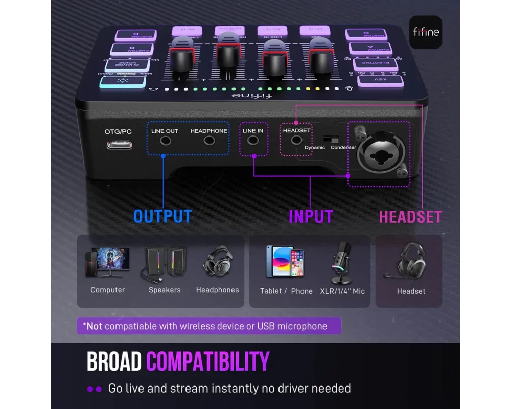 Геймърски аксесоари Аудио Миксер FIFINE SC3 RGB Audio Interface - Black 10