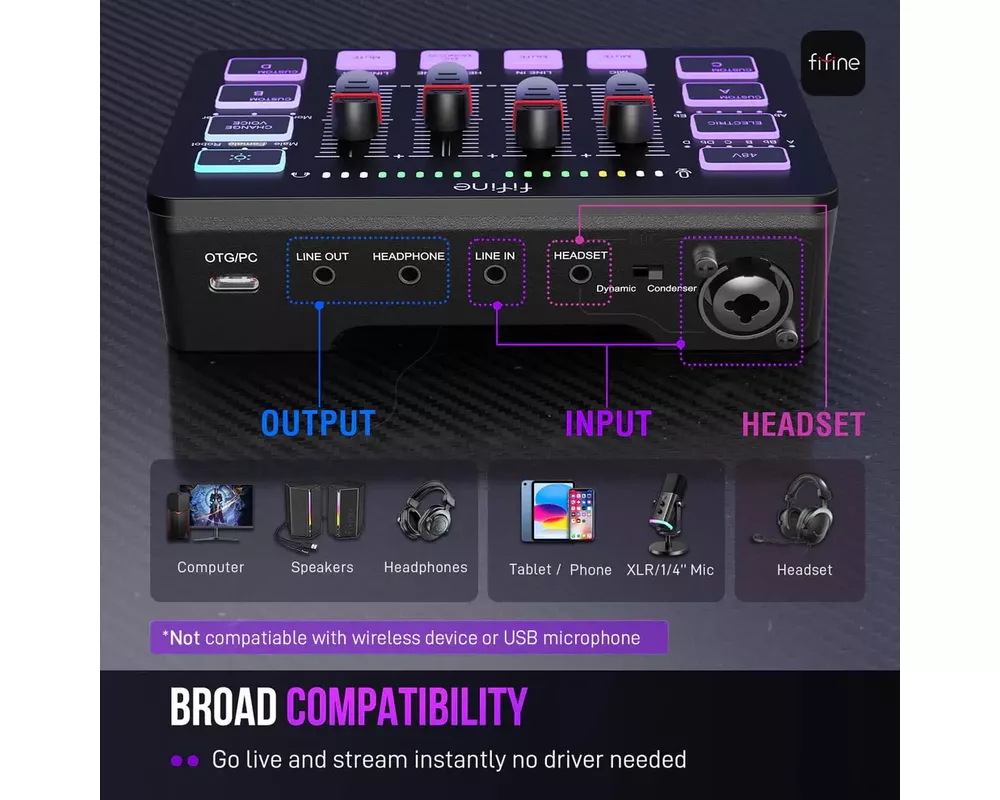 Геймърски аксесоари Аудио Миксер FIFINE SC3 RGB Audio Interface - Black 10