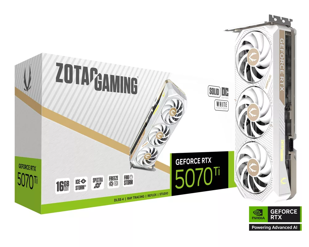 Видеокарта ZOTAC GAMING RTX 5070 TI Solid Core OC White 16GB GDDR7 7