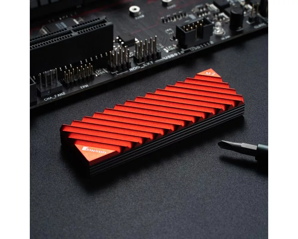 Аксесоар за съхранение Пасивен охладител Jonsbo M.2 SSD, оребрен, Червен 7