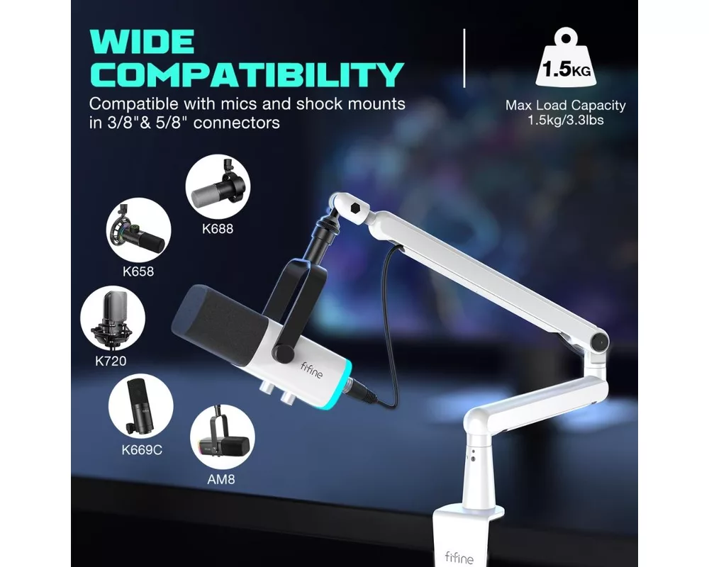 Стойка за микрофон FIFINE BM88 White High End Boom Arm Stand 5