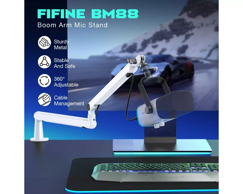 Стойка за микрофон FIFINE BM88 White High End Boom Arm Stand 7