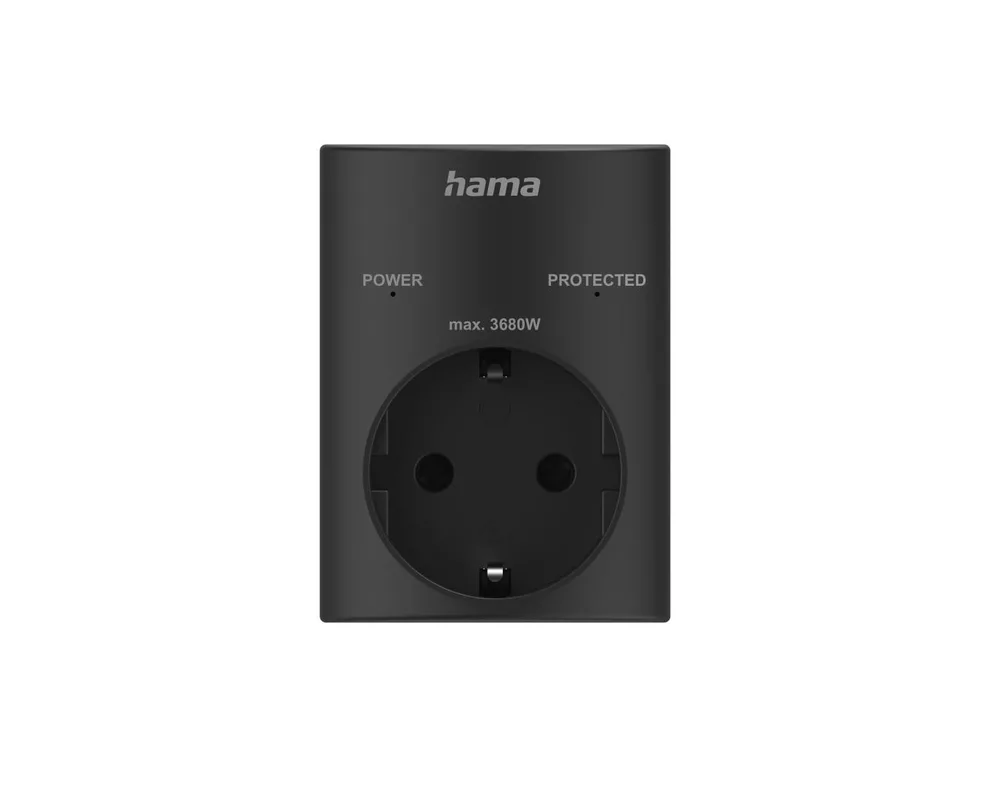 Разклонител HAMA Контакт с вградена защита от пренапрежение, черен 7