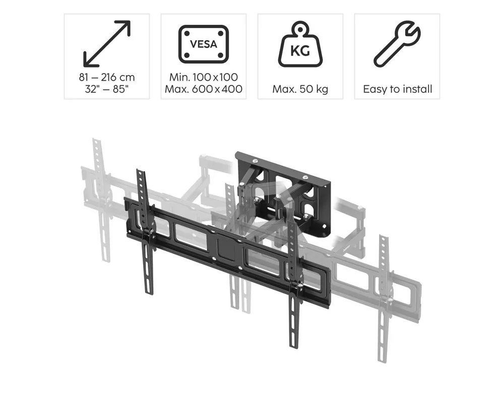 Стойка HAMA, 216 см (85”), до 50 кг, въртяща се, накланяща се, издърпваща се 10