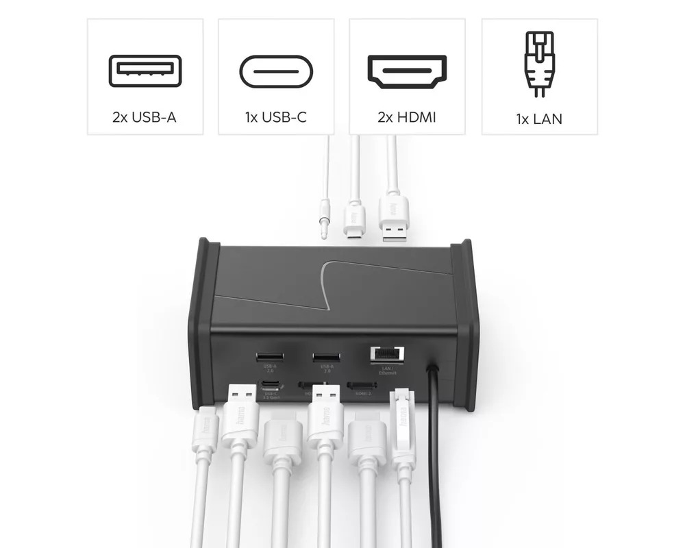 Докинг станция HAMA Докинг станция USB-C "Connect2Office Black", 9 порта, 2x HDMI™, USB-A, USB-C, LAN 8