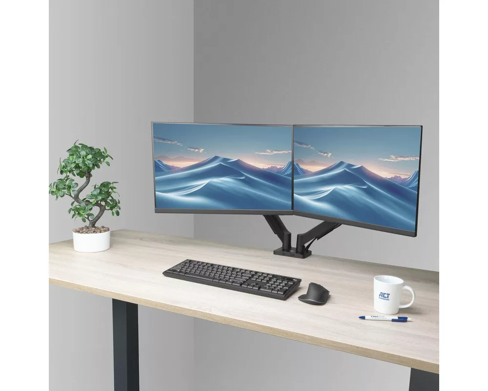 Стойка ACT Стойка за 2 бр. монитора за бюро AC8314, Регулируема, 17" - 34", 9 кг, газова пружина 6
