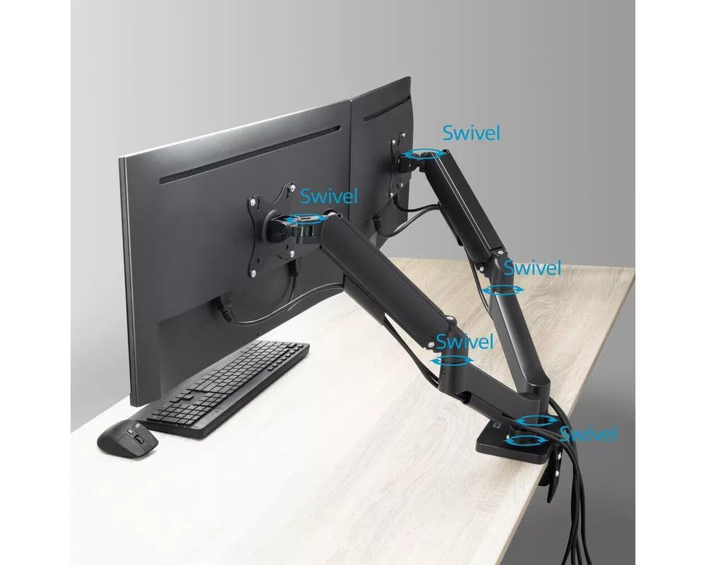 Стойка ACT Стойка за 2 бр. монитора за бюро AC8314, Регулируема, 17" - 34", 9 кг, газова пружина 8