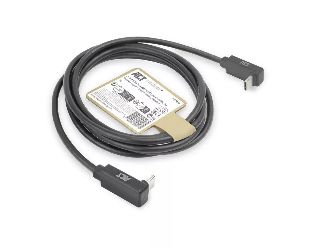 Кабел ACT Кабел USB-C - USB-C, 2м, 10Gbps 60W, ъглов нагоре/надолу 7