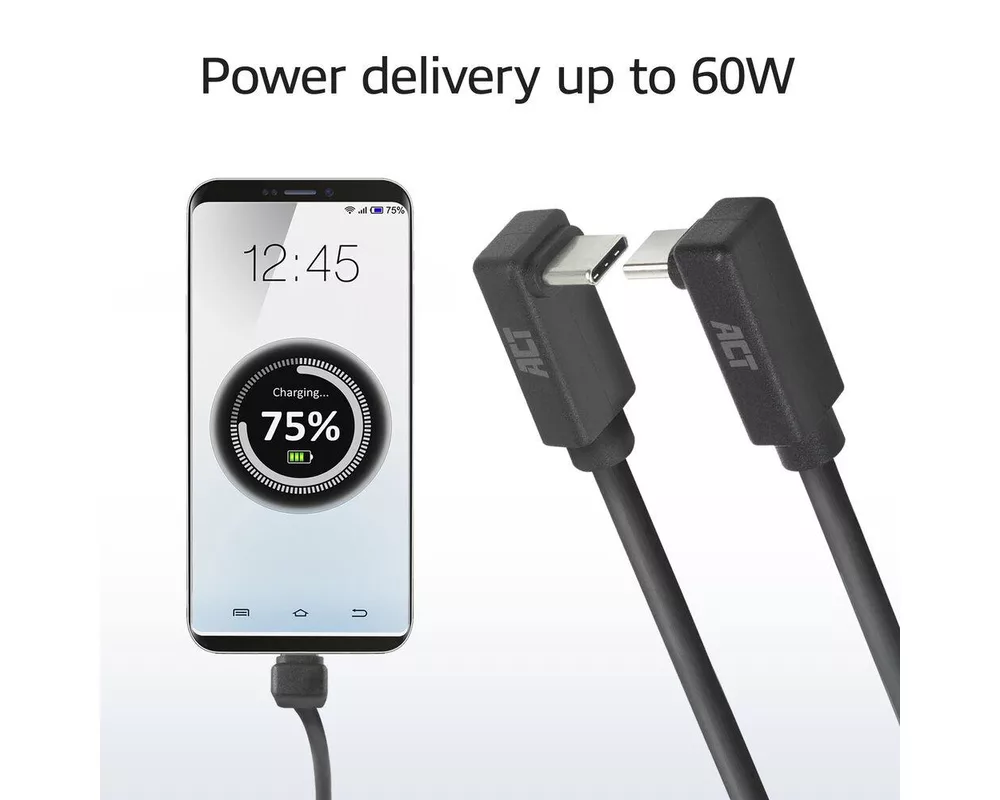 Кабел ACT Кабел USB-C - USB-C, 2м, 10Gbps 60W, ъглов нагоре/надолу 4