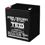 <span>Батерия</span> Оловна батерия TED ELECTRIC AGM, 12V, 5Ah, 90/ 70/ 10 1mm, Терминал 2 <span class='catalog-num-in-name'>TED-12V-5AH</span> - 
