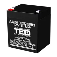  Оловна батерия TED ELECTRIC AGM, 12V, 5Ah, 90/ 70/ 10 1mm, Терминал 2 904071 TED-12V-5AH на топ цена - PIC.bg