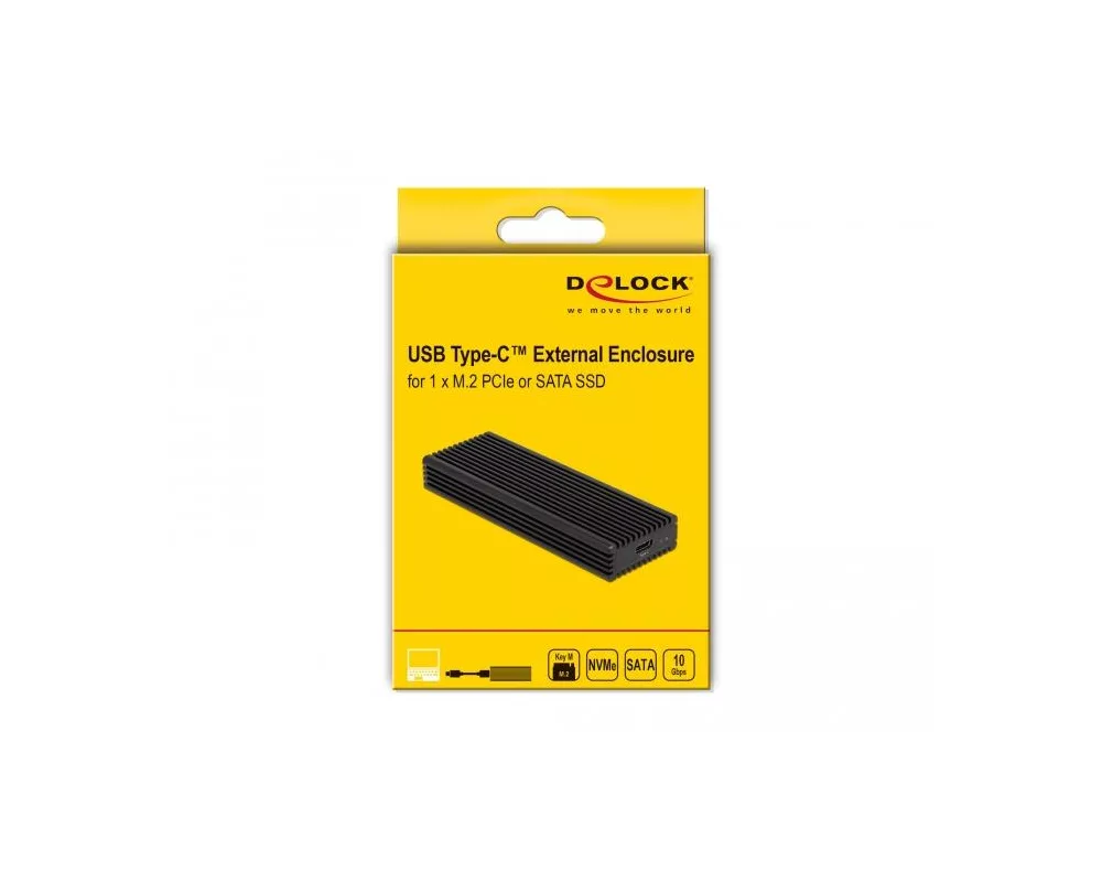 Аксесоар за съхранение Външно чекмедже Delock за M.2 NVMe PCIe или SATA SSD, USB-C 3.2 Gen 2 5