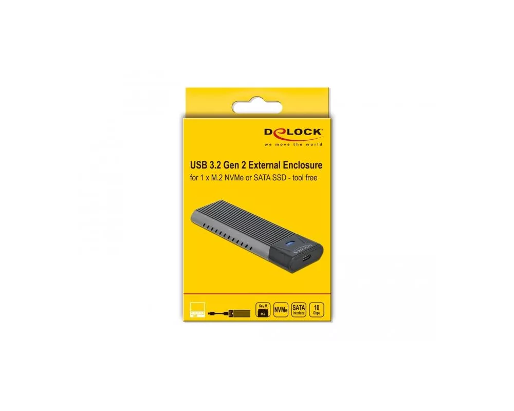 Аксесоар за съхранение Външна стойка Delock, За M.2 NVMe PCIe или SATA SSD, USB-C 3.2 Gen 2, Инсталация без инструменти 5