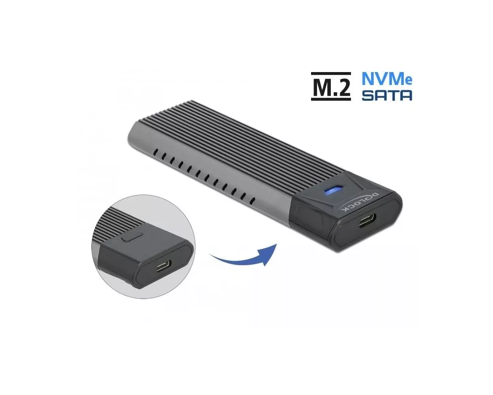 Аксесоар за съхранение Външна стойка Delock, За M.2 NVMe PCIe или SATA SSD, USB-C 3.2 Gen 2, Инсталация без инструменти 2
