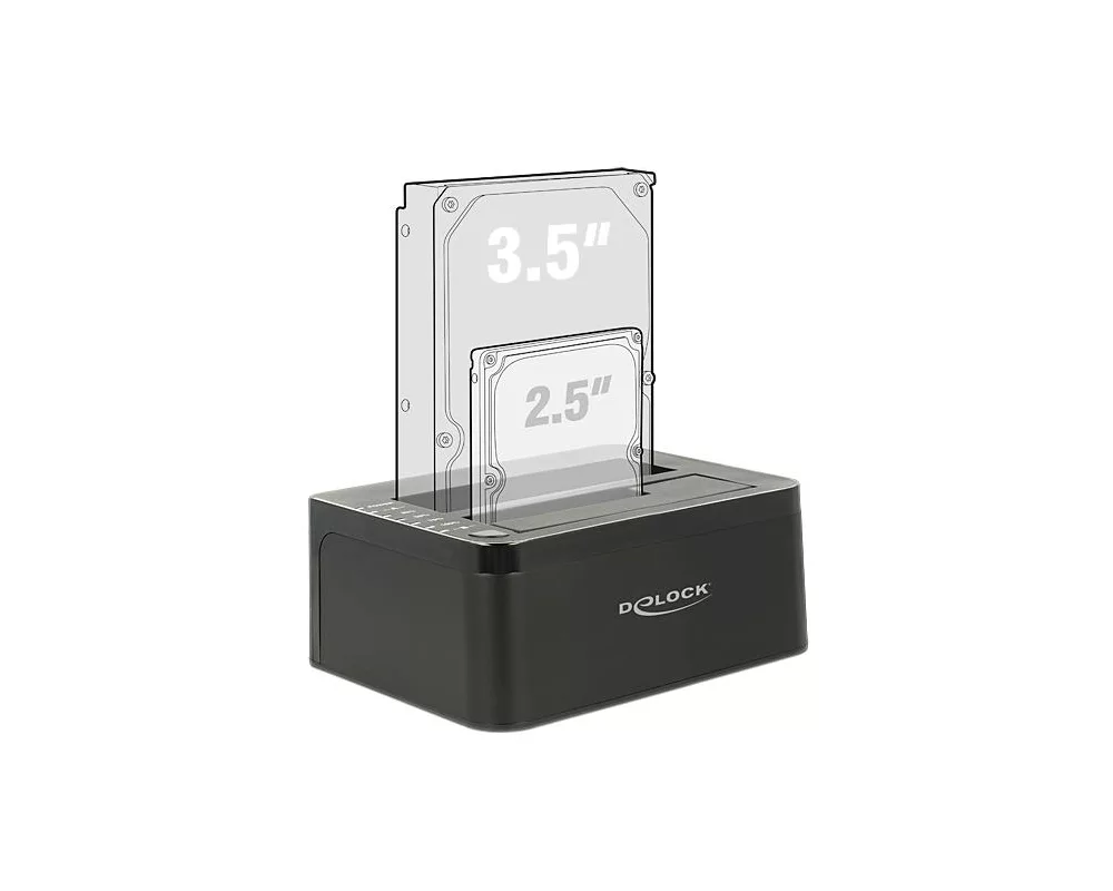 Аксесоар за съхранение Външна докинг станция Delock 62661, за 2.5"/3.5" HDD/SSD, USB 3.0, Функция за клониране, Черен 3