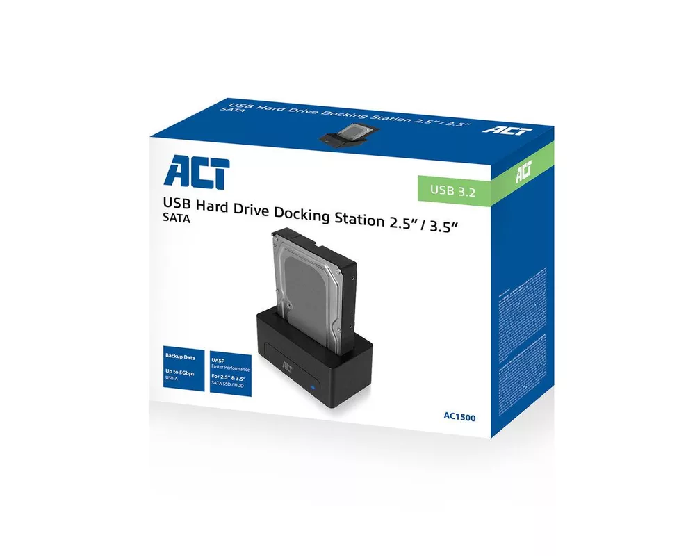 Аксесоар за съхранение Докинг станция ACT AC1500, USB 3.1 Gen1, За 3.5"/2.5" SATA HDD/SSD 5