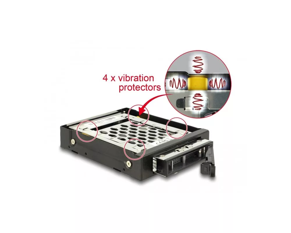 Аксесоар за съхранение Преносимо чекмедже Delock 3.5″, За 1 x 2.5″ SATA / SAS HDD / SSD, Защита от вибрации 7