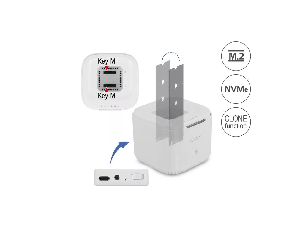 Аксесоар за съхранение Станция Delock USB-C, За 2 x M.2 NVMe PCIe SSD, Клониране 2