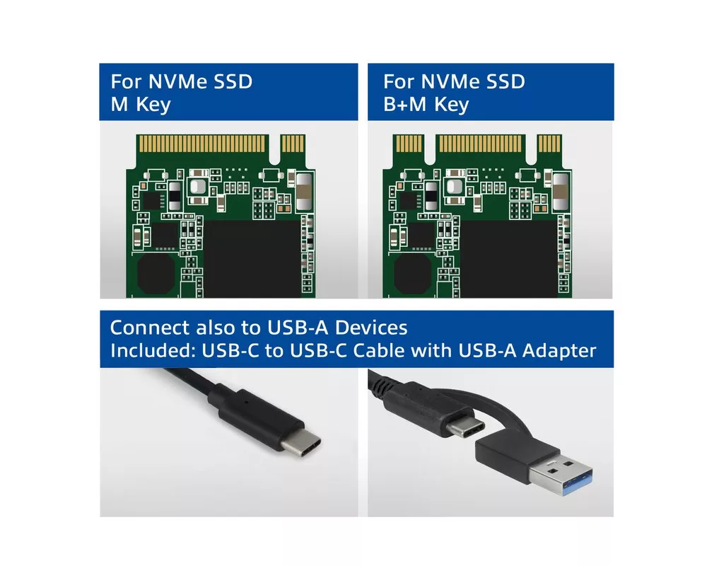Аксесоар за съхранение Чекмедже за диск ACT  AC1615, USB-C M.2 NVMe / PCIe SSD 2