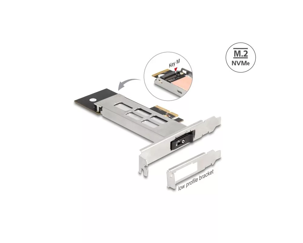 Аксесоар за съхранение Вътрешна тава Delock, PCI Express Card за 1 x M.2 NVMe SSD - Low Profile Form Factor 4