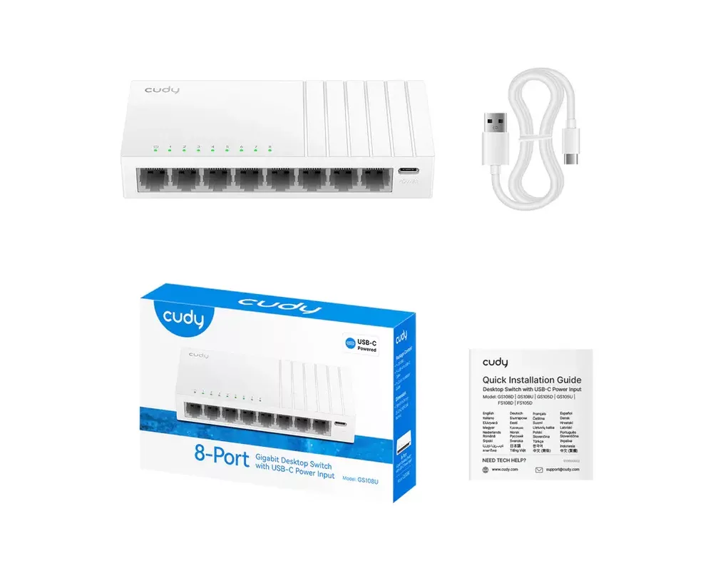Switch (Комутатор) Суич Cudy GS108U, 8-портов 10/100/1000 Mbps RJ 45, USB-C - Бял 3