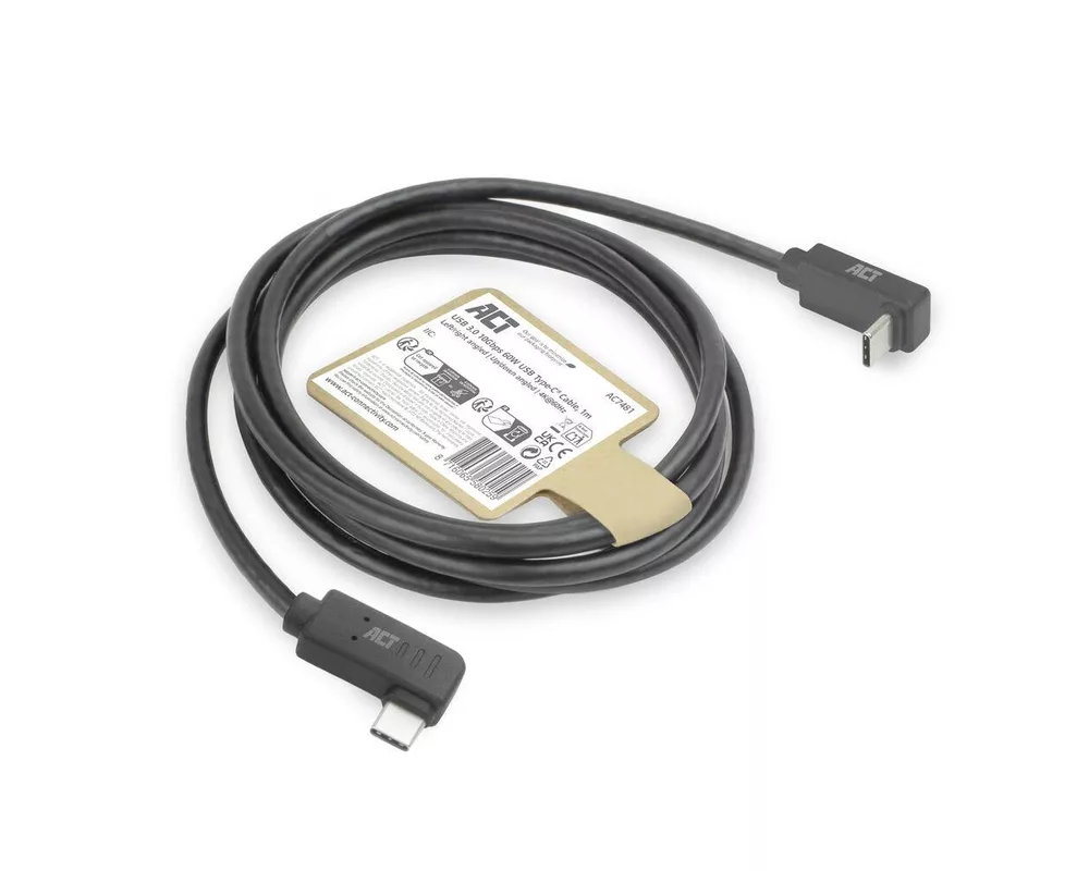 Кабел ACT Кабел USB-C - USB-C, 10Gbps, 60W, 1 m, конектори 90° left/right, up/down angled 7