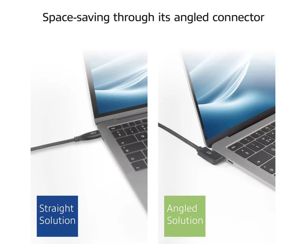 Кабел ACT Кабел USB-C - USB-C, 10Gbps, 60W, 1 m, конектори 90° left/right, up/down angled 3