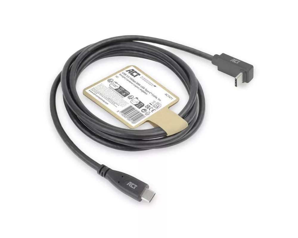 Кабел ACT Кабел USB-C - USB-C, 10Gbps, 60W, 1 м, конектори - един прав и един на 90° up/down angled 7