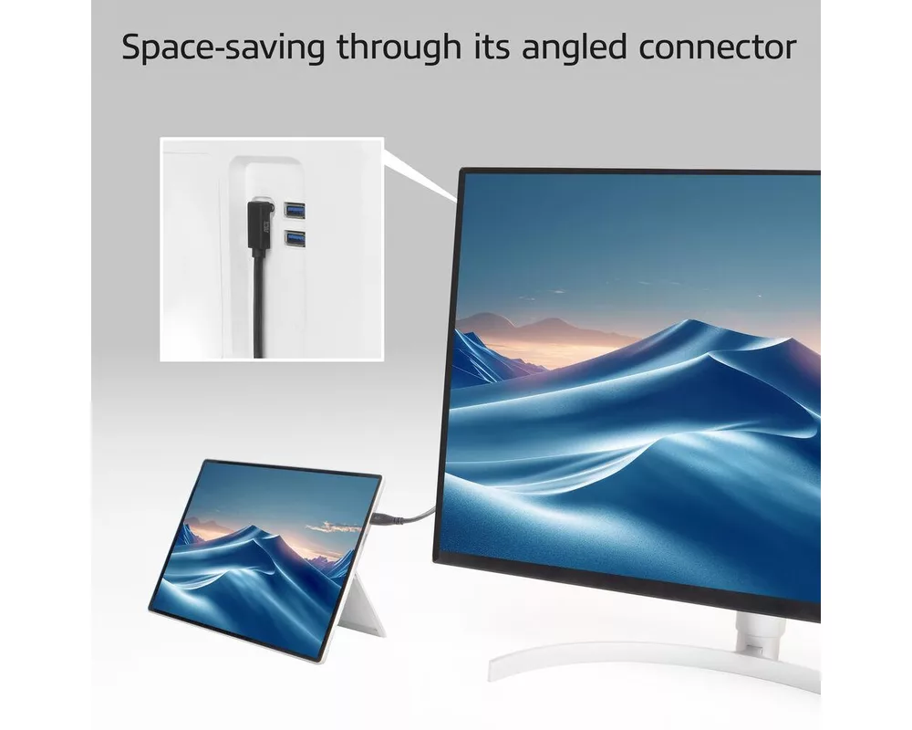 Кабел ACT Кабел USB-C - USB-C, 10Gbps, 60W, 0.5 м, конектори - 1x прав и 1x на 90° up/down angled 3