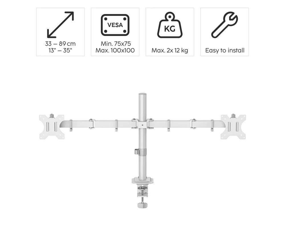 Стойка HAMA Стойка за 2 монитора за бюро, регулируема, 13" - 35", 12 кг, Бял 9