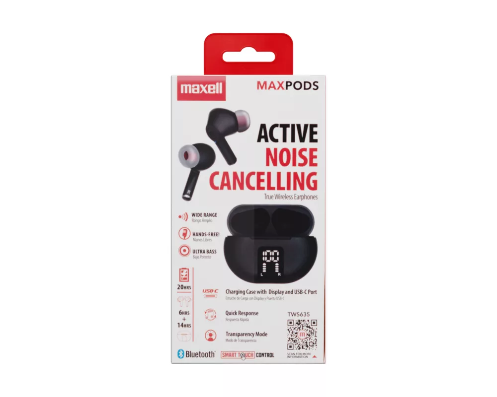 Слушалки Блутут безжични слушалки тапи MAXPODS active noise cancelling black MAXELL Truewireless 2