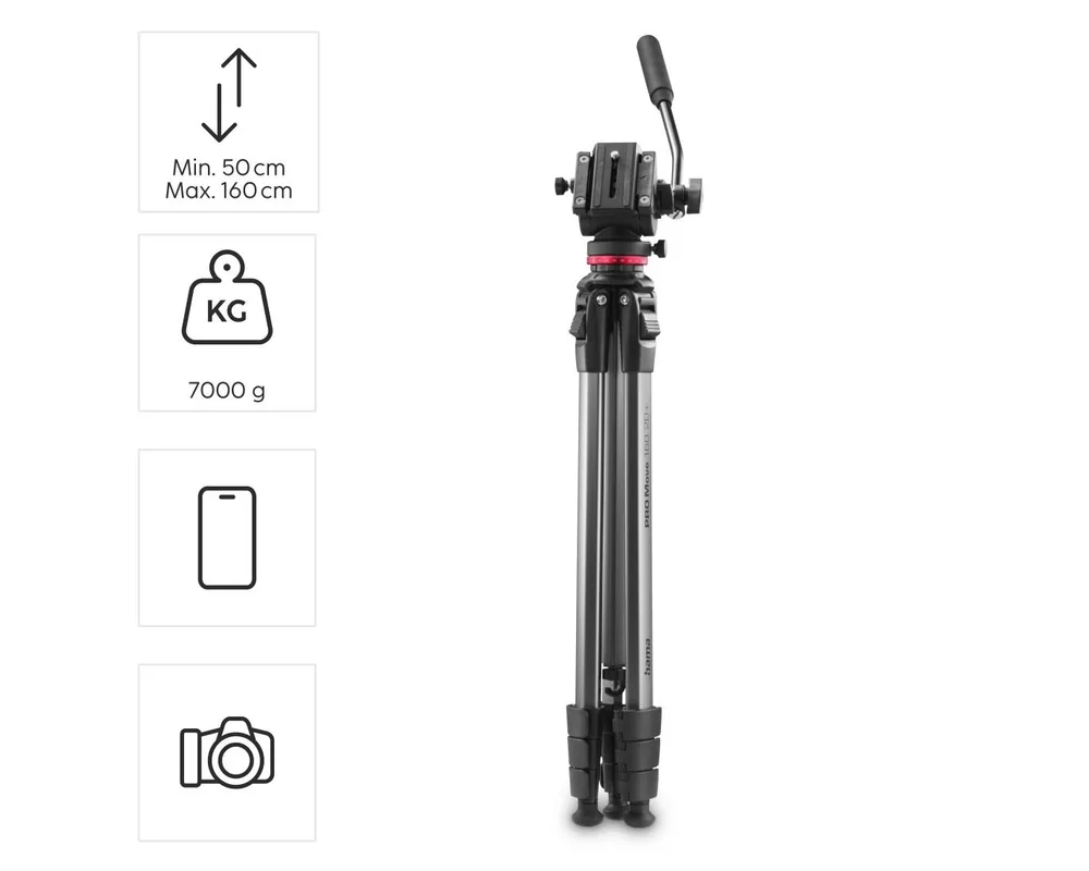Фото и видео аксесоари HAMA Трипод / Статив „PRO Move 160 2D+“, 160 см, видео статив за камера и мобилен телефон 17